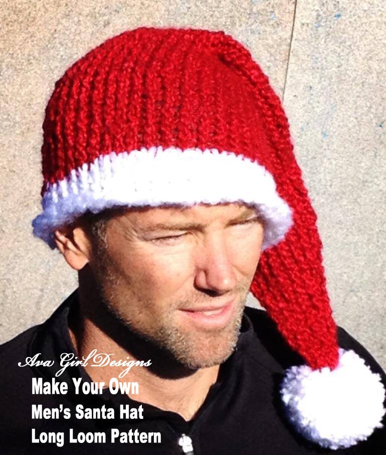 Men's Santa hat Loom knitting pattern PDF by AvaGirlDesigns