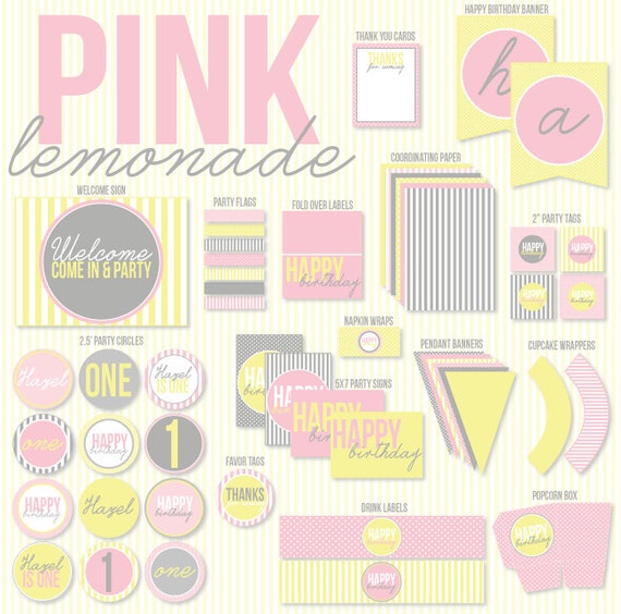 Items similar to Pink Lemonade Party PRINTABLE Birthday by Love The Day ...