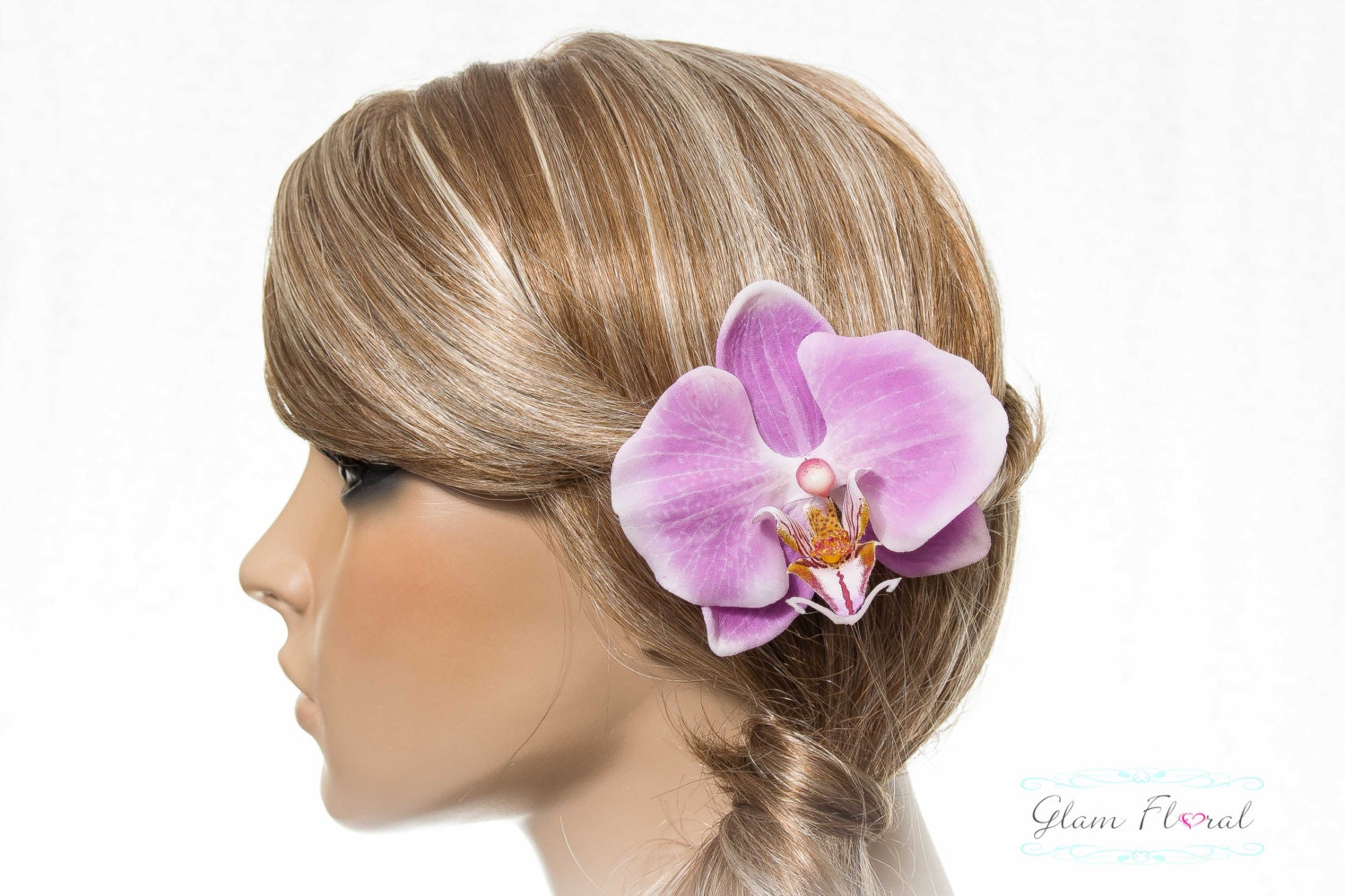 Purple Orchid Hair Clip Phalaenopsis Hair Pins with natural