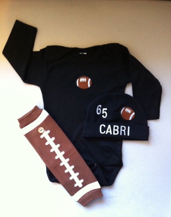 Items similar to Boy or Girl Sports, Football Baby Outfit and Beanie w ...