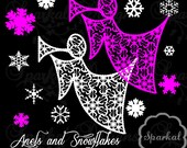 ANGEL clipart, SNOWFLAKE Pink and White Angels Instant Download for Cards, Invitations and Scrapbooking Small CU Allowed Il_170x135