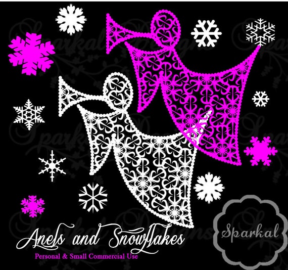 ANGEL clipart, SNOWFLAKE Pink and White Angels Instant Download for Cards, Invitations and Scrapbooking Small CU Allowed Il_570xn