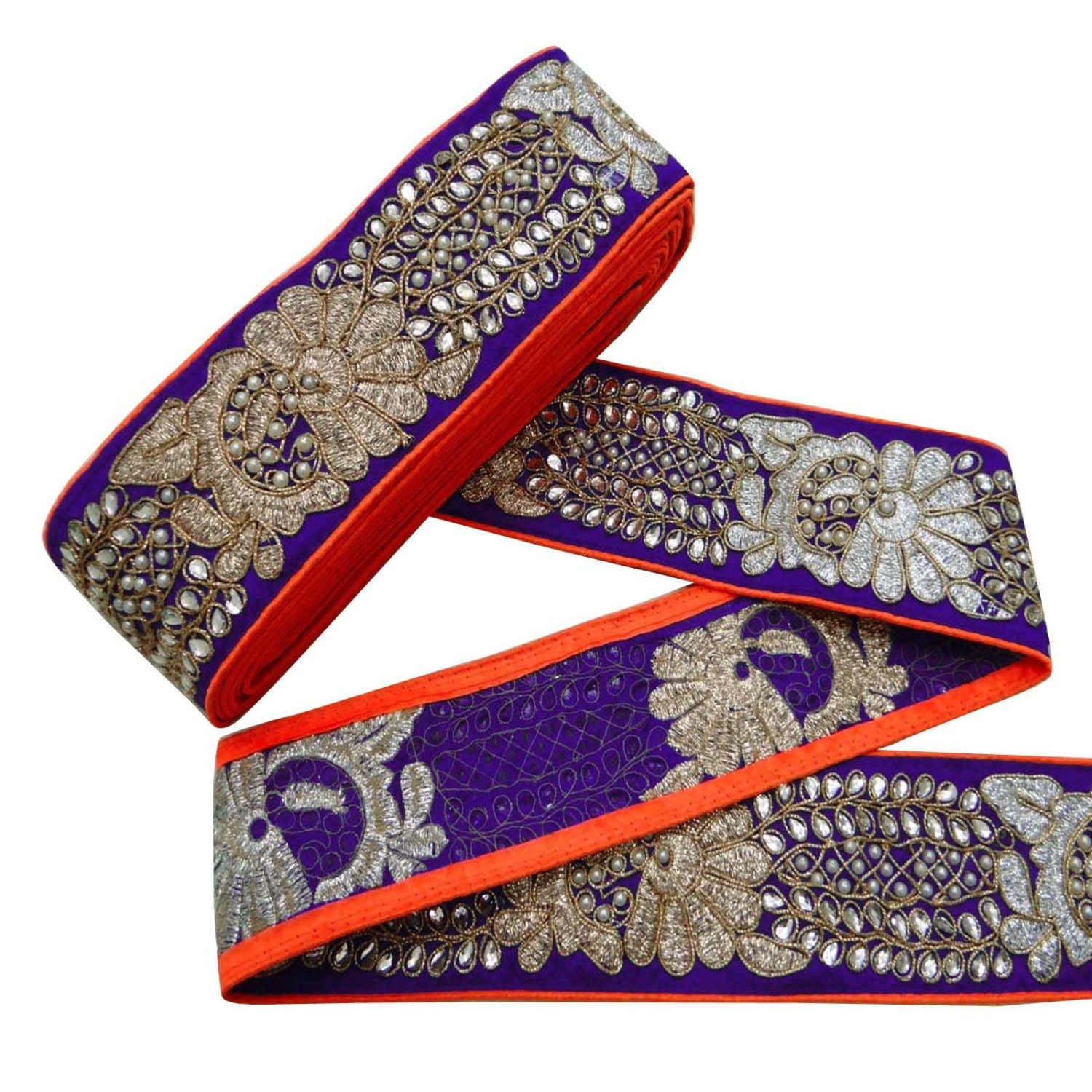 Decorative Fabric Trim Blue Beaded Trim by Indianbeautifulart