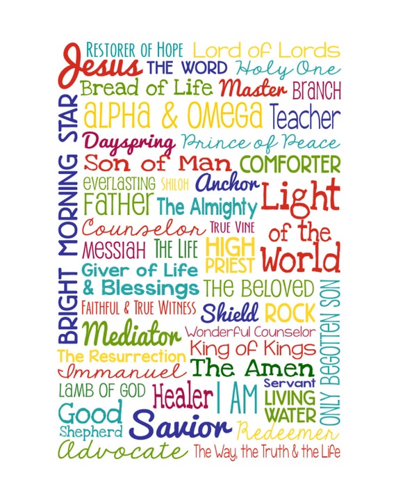 Items similar to The Names of Jesus - Christian Wall Art - Bright ...