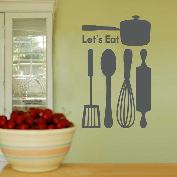 Let's Eat Kitchen Wall Decal Vinyl Wall by wordybirdstudios