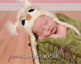 Baby Owl Hat - Newborn Owl Hat - Newborn Photo Prop, Fuzzy Owl Hat, Baby Crochet Hat Photo Prop