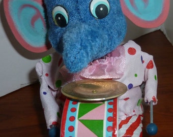 Elephant Drummer Vintage Wind Up Toy, 1950s