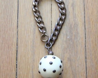 Antique 30's/40's Cream Brass Studded Bakelite Charm Brass Bracelet