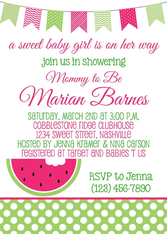 SWEET WATERMELON Baby Shower 5x7 Invitation - Girl DIY Printable Il_570xn