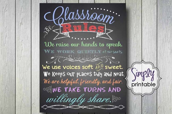 Classroom Rules Printable 11x14 Chalkboard Print Instant Download Il_570xn