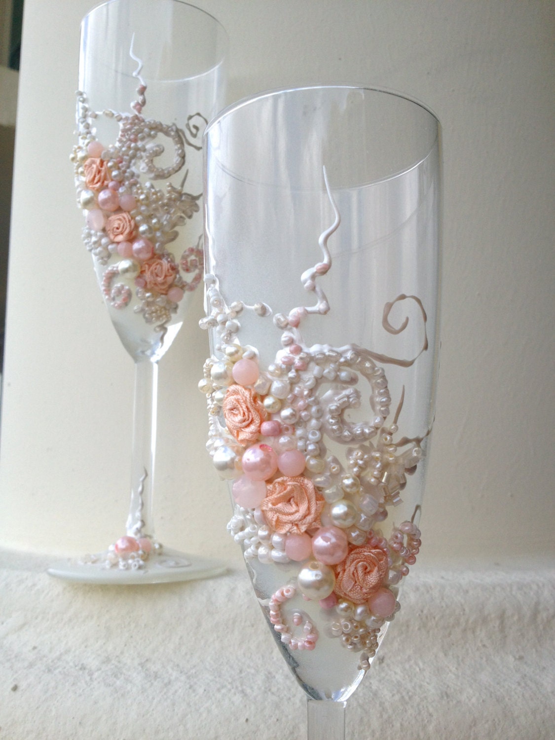 Wedding Wedding Toasting Flutes beautiful wedding champagne glasses in blush pink and ivory