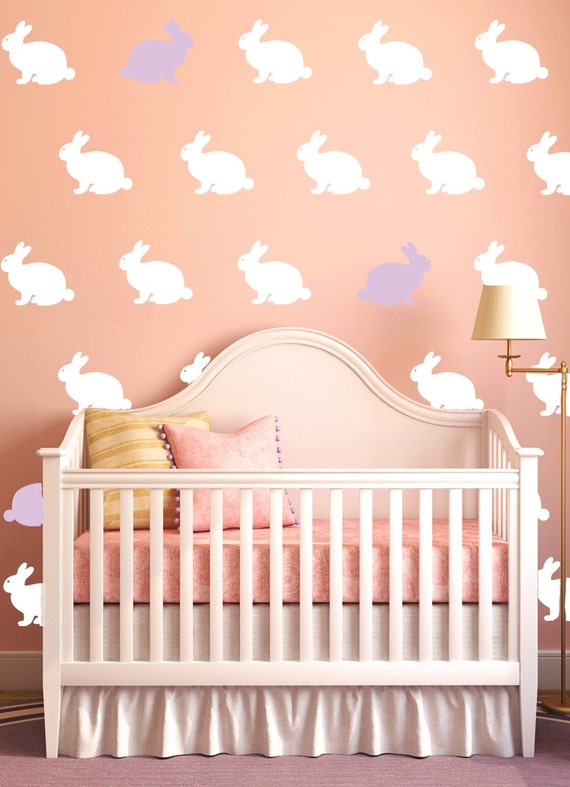 Bunny Decals Rabbit Decals Girls or Boys Nursery Rabbit Vinyl Decals Wallpaper Stencil Easter Bunny
