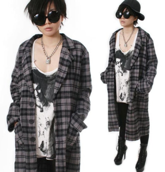 RTBU Punk Rock Unisex Men Women Flannel Plaid Tartan Long