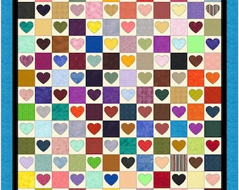 Heart Match Quilt Pattern (84" x 90") by Curlicue Creations