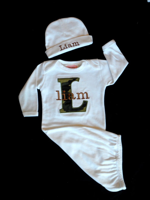 Items similar to Personalized Baby Boy Clothes Layette Gown and