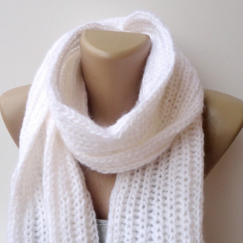 white knitted scarf knitting scarf women scarf men scarf