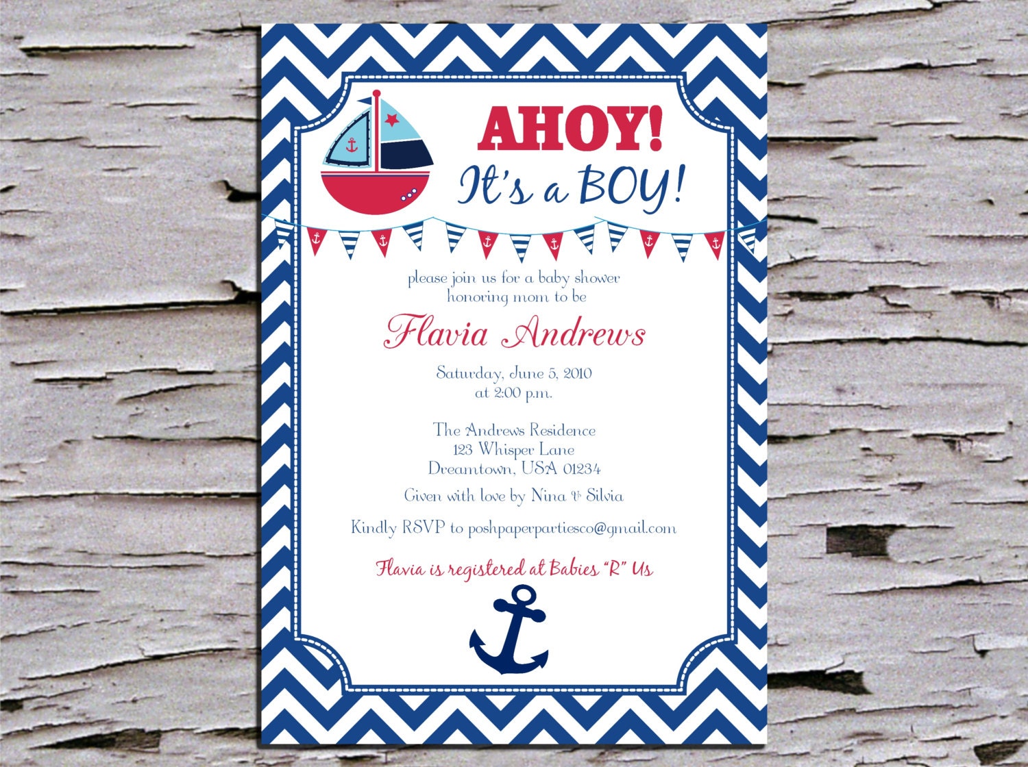 Ahoy Its a Boy Nautical Baby Shower Invitation Red White