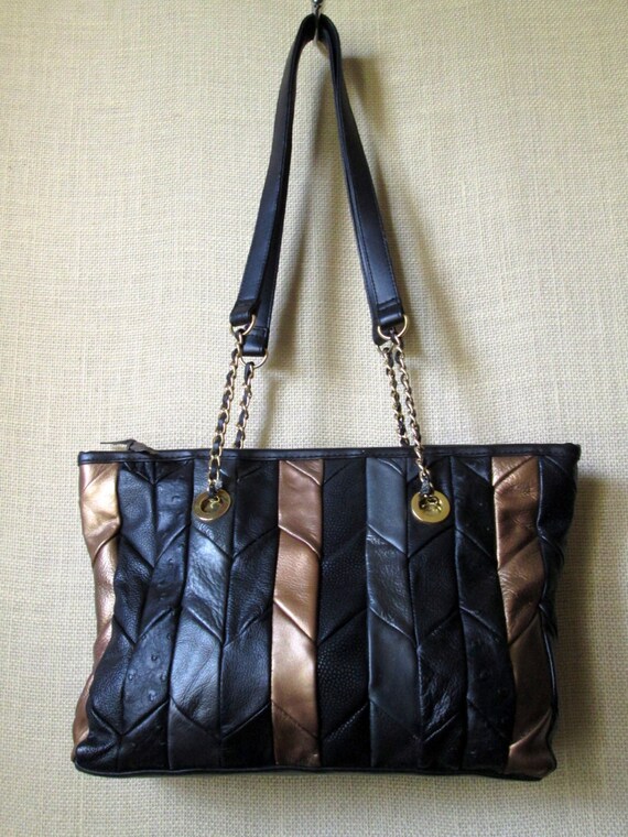 Shoulder Bag Chain Straps patchwork leather tote bag vintage 90s ...