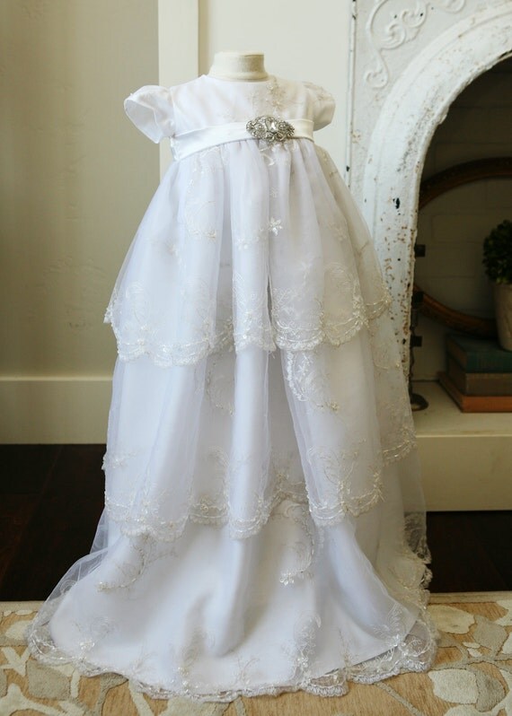 Items similar to lace baptism Dress white blessing dress