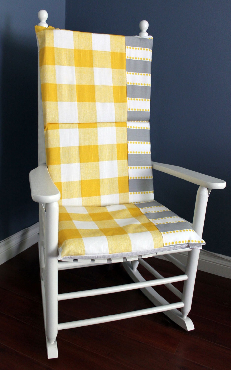 ON SALE Rocking Chair Cushion Yellow Gingham Grey
