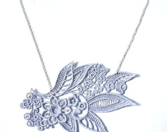 Silver Grey Lace Necklace