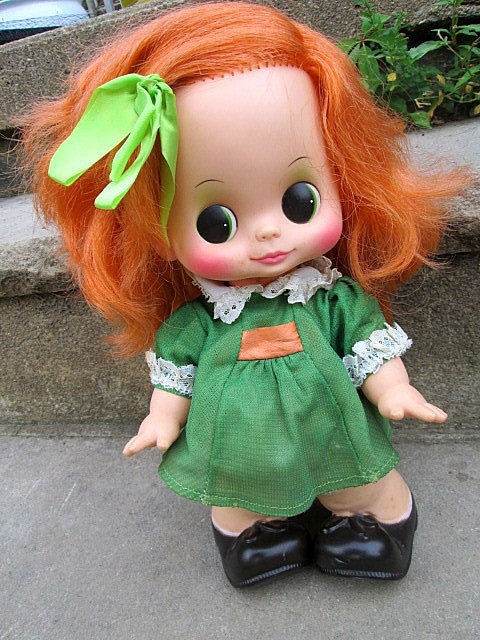 Vintage 1970's Horsman Pudgie Pudgy Girl Doll Red Hair Big