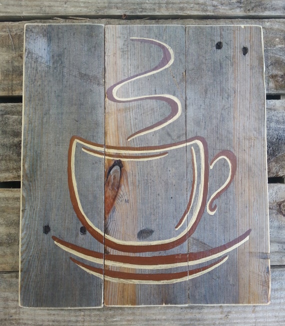 Reclaimed pallet wood sign coffee cup by jennyleah25 on Etsy