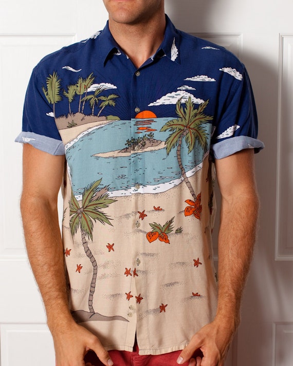 Vintage Beach Hawaiian Shirt Lightweight Beach Palm Trees