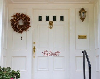 Welcome Door Decal - Small Decal - Welcome Bird Door Decal - Welcome Vinyl Lettering for Door - Front Door Decals