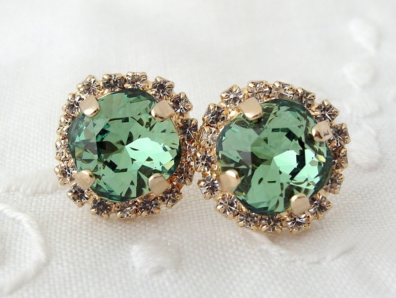 Green Swarovski crystal stud earrings Deep by EldorTinaJewelry