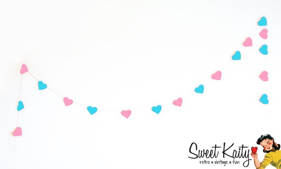 GENDER REVEAL Party Banner - Pink and Blue Paper Heart Garland - Handmade Photo Booth Prop Background - Party Decoration Il_570xn