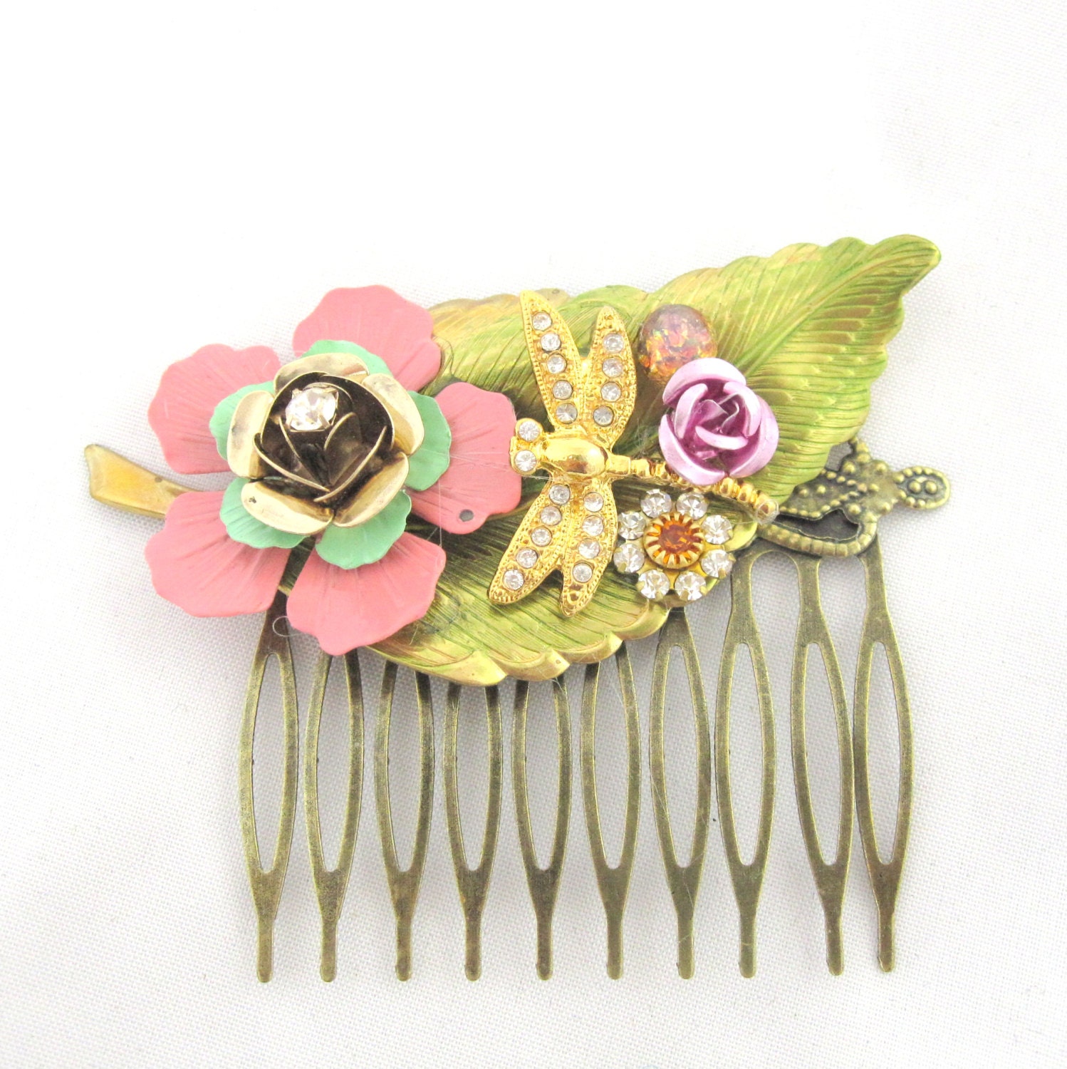 Pink and gold Vintage Bridal HairComb Collage Wedding