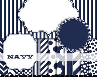 Navy digital paper frame, blue clip art chevron frame clipart, stripe background digital invitation graphics : p0176 3s2650 IP