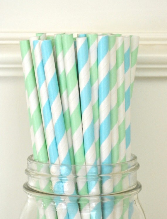 25 Light blue and Mint Paper Straws, Wedding Supplies, Birthday Party, baby Shower, Cake Pops, Supplies, Paper Goods Il_570xn