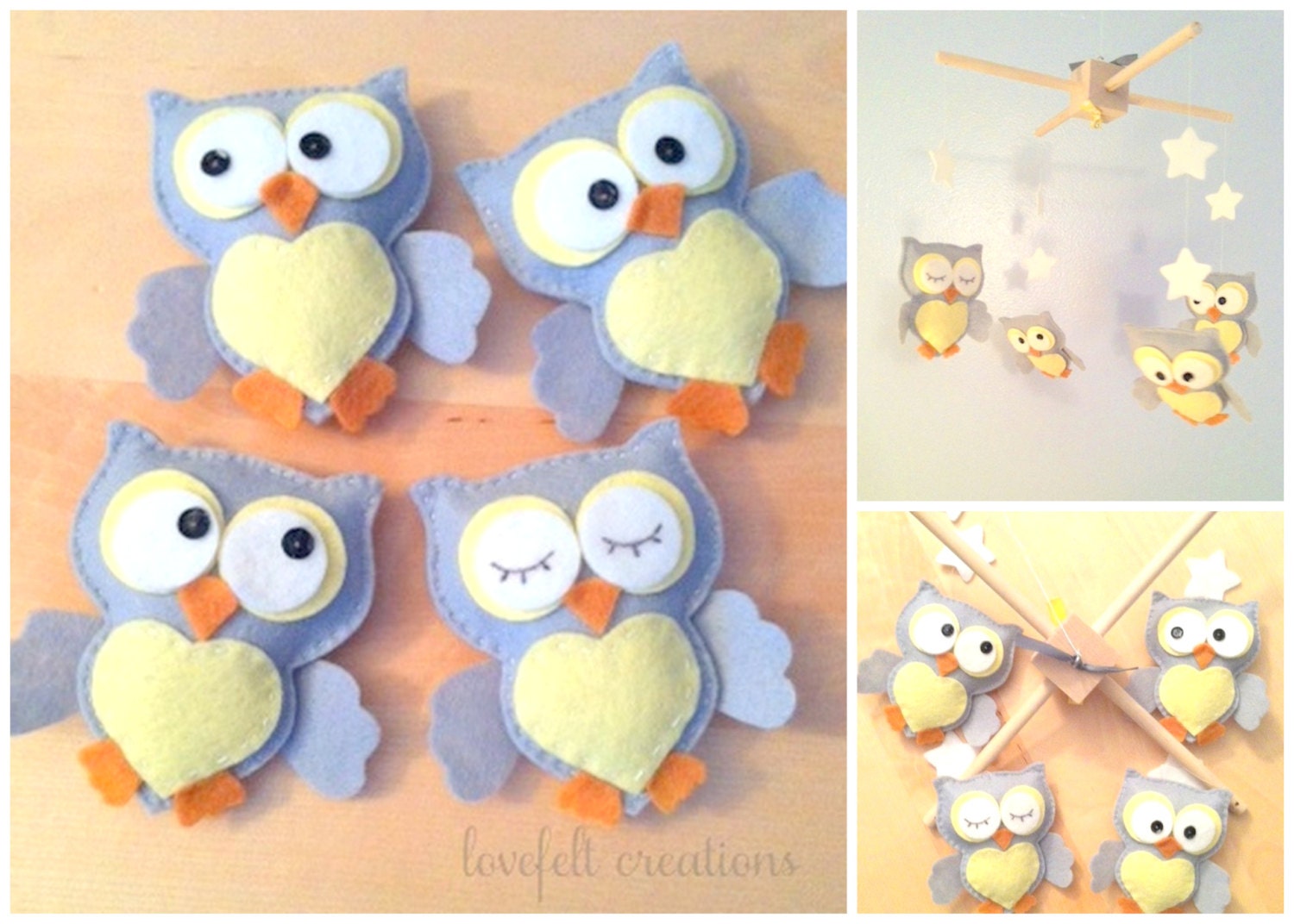 Baby Crib Mobile Baby Mobile Yellow and Gray by lovefeltmobiles