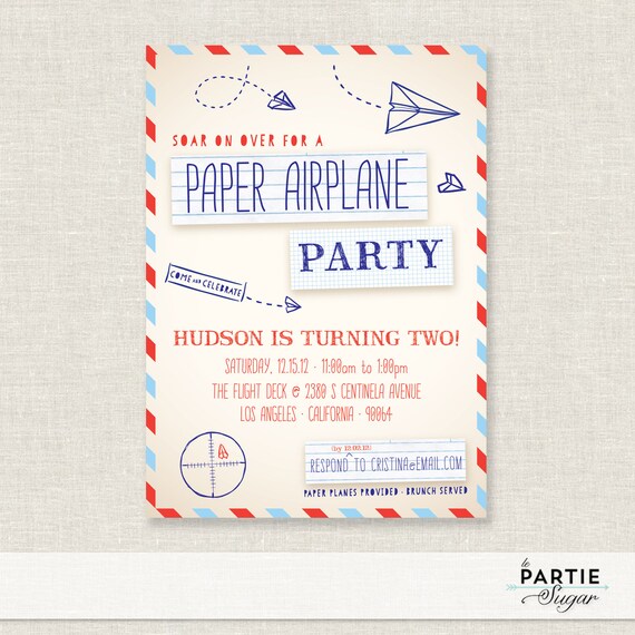 Paper Airplane Party - Birthday Invitation - PRINTABLE Il_570xn