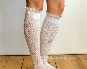Dainty Lace boot socks - Lacey Sock - Ivory boot socks - open-knit ...