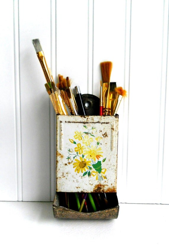 Vintage Tin Matchbox Holder Wall Mount by whatnotsandsuch on Etsy