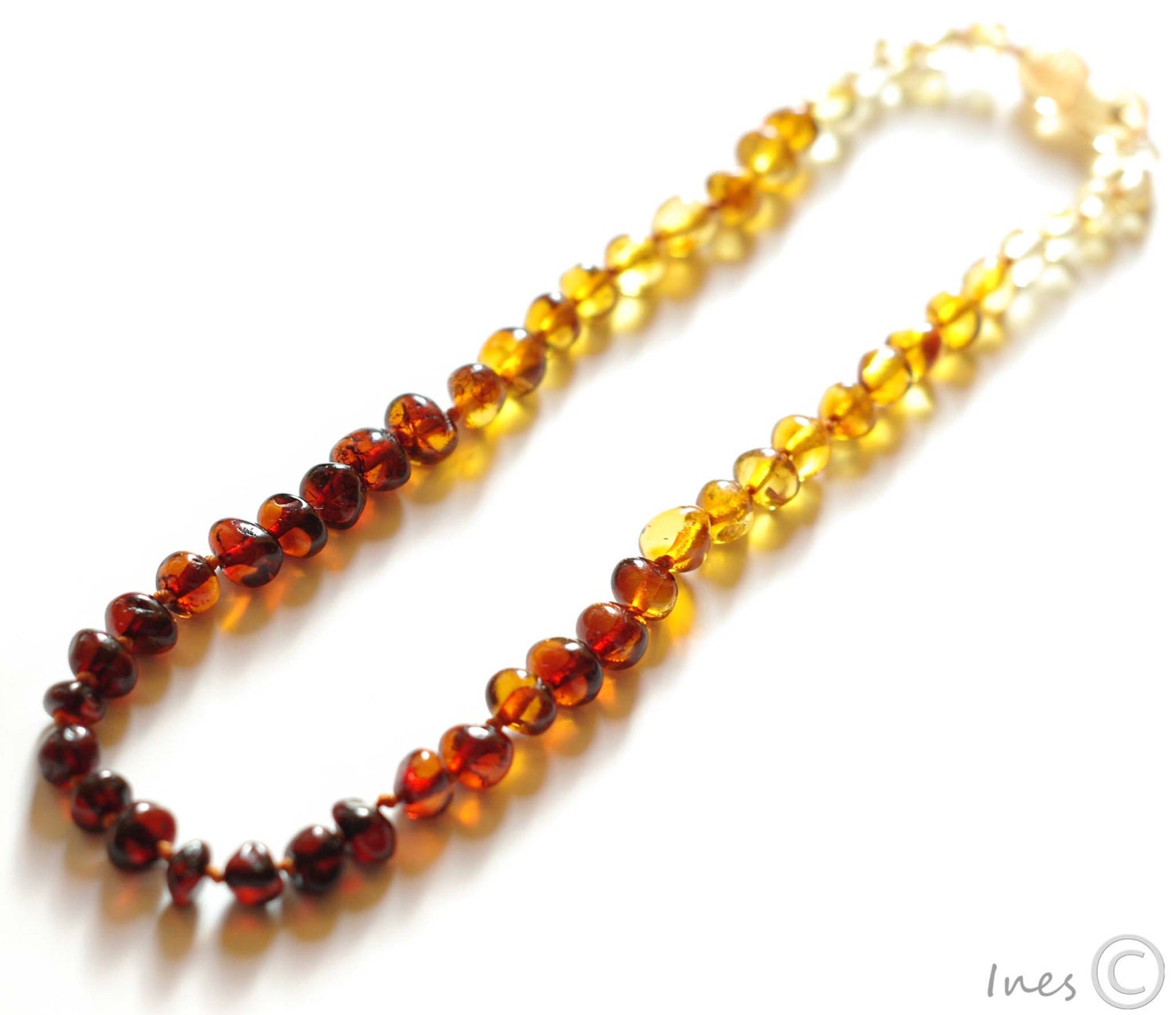 Baltic Amber Baby Teething Necklace Rainbow Color Rounded Beads