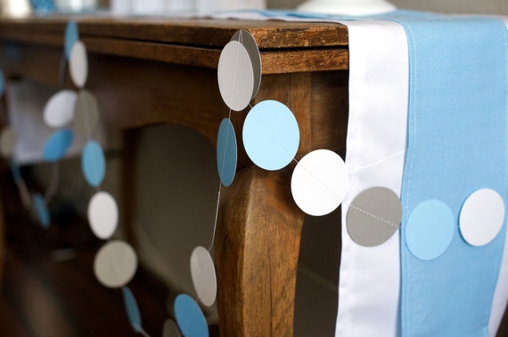 Circle Paper Garland 12 ft , Gray and Blue Baby Shower Decoration, Birthday Party Garland Il_570xn