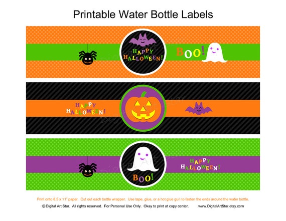 Halloween Water Bottle Labels Halloween Labels by digitalartstar
