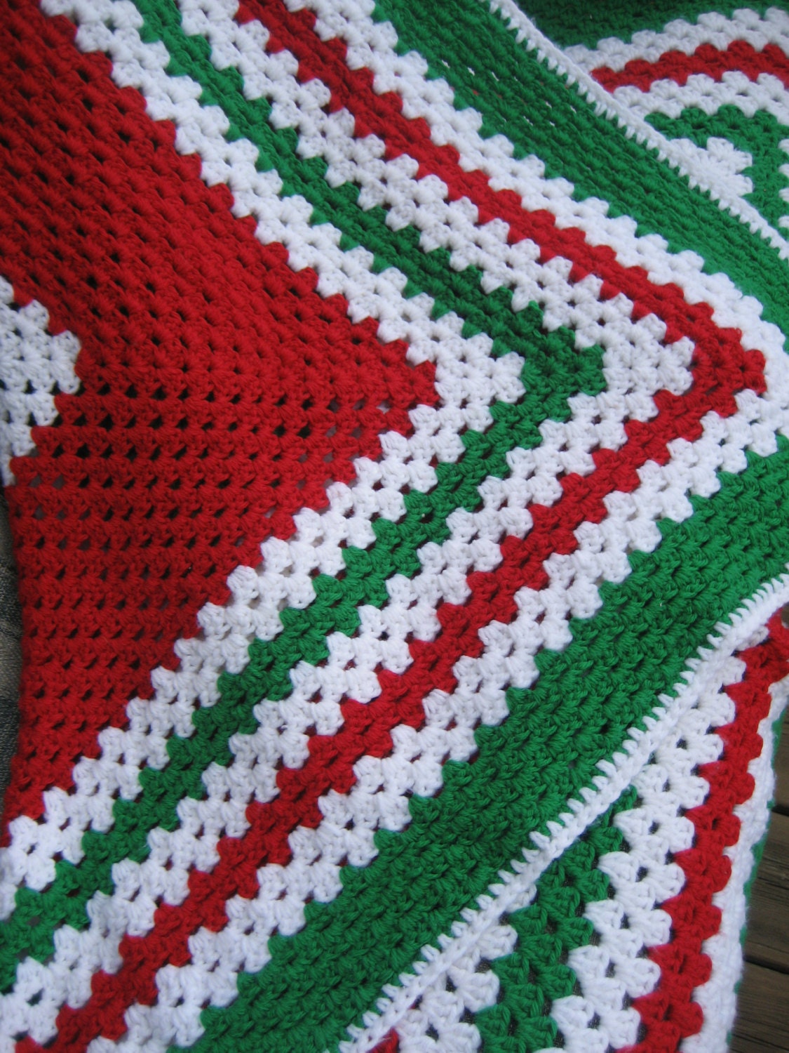Christmas Afghan Throw Handmade Vintage Crochet Knit by MercyMaud