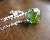 Cracked Glass Marble Pendant Necklace: Yellow and Green