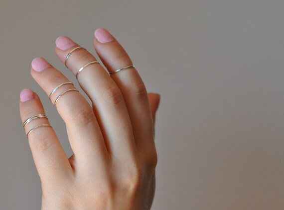 One sterling silver knuckle ring. Thin hammered midi ring. Boho style