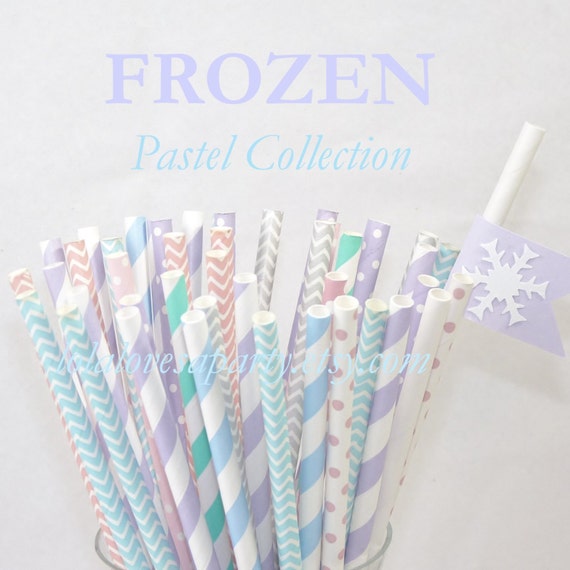FROZEN inspired Party Paper Straws, 50 assorted Pastels & Patterns, Birthday, Hot cocoa bar, Ice Cream, Winter Party,Ice Princess Events Il_570xn