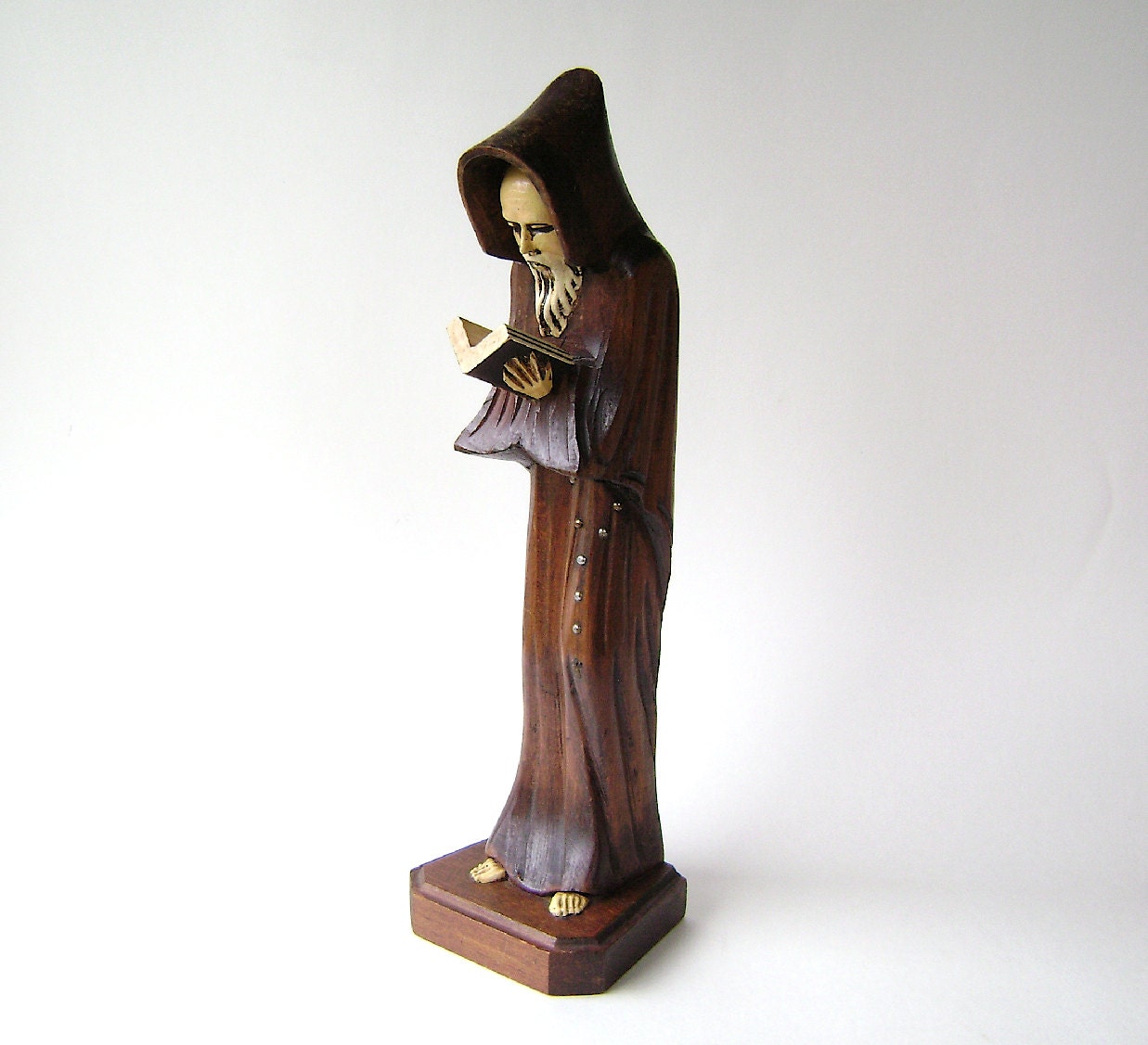 Vintage Hand Carved Wooden Monk Figurine Mexican Primitive