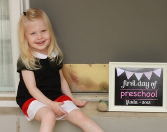 First Day of Preschool / School Signs - Pink and Purple - Personalization Option - Printable - INSTANT DOWNLOAD