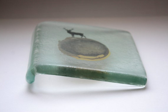 Fused glass square tile in a unusual shape with a by madebymanos