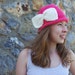 Bow brimmed hat, handmade knit hat, women pink hat. Accessories. Stylish design for you. Ready to shipping.