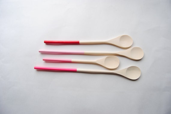 Rubber dipped wooden cooking spoons Set of four by storiebrooke